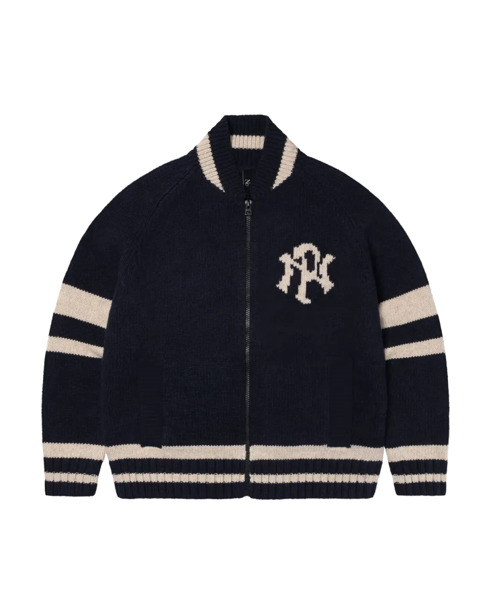 No Problemo NYP Varsity Zip Thru cardigan tricot bleumarin