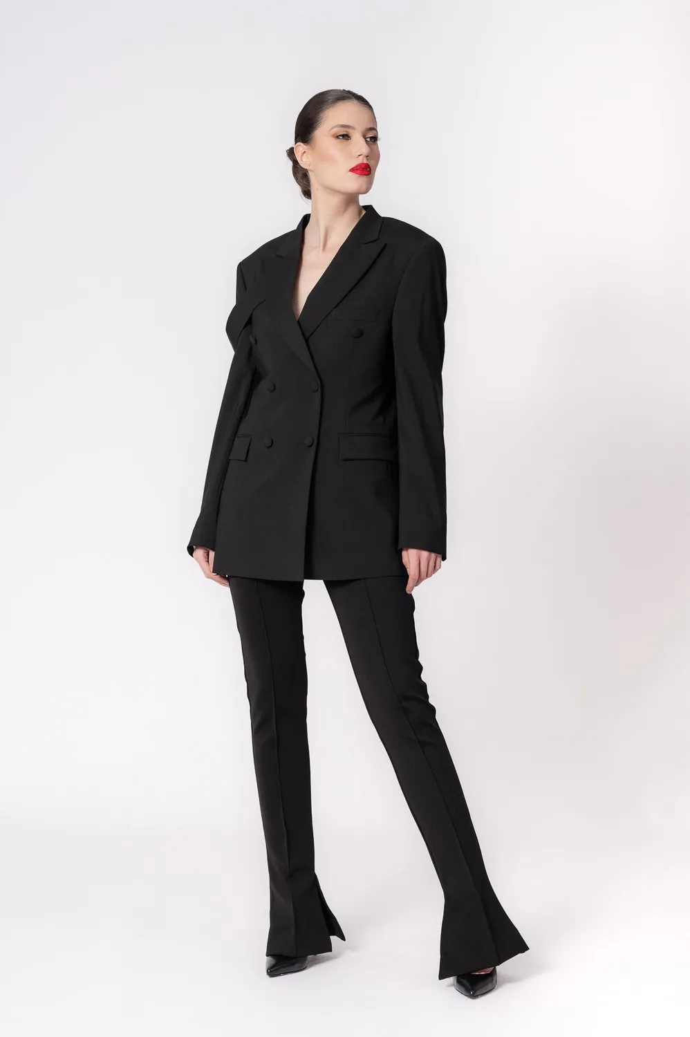 Dualitae Zoe pantaloni negri neopren evazati