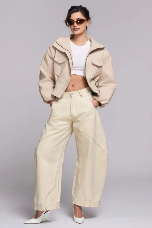 Grama Shop Bomber Denim jacheta bej bumbac