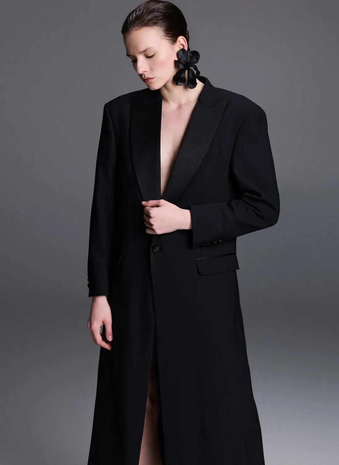 Dualitae rochie sacou neagră satin lână XS-L