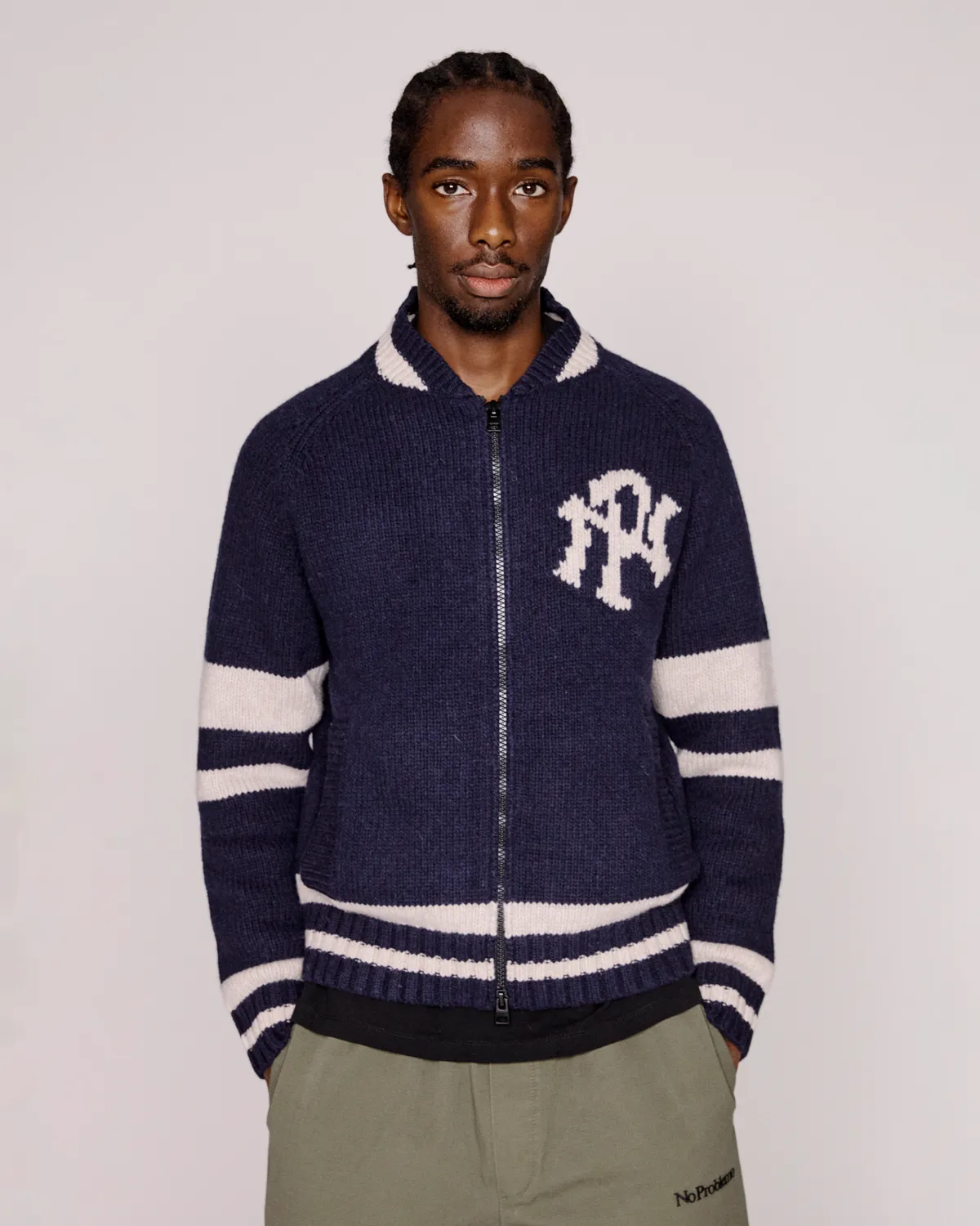 No Problemo NYP Varsity Zip Thru cardigan tricot bleumarin
