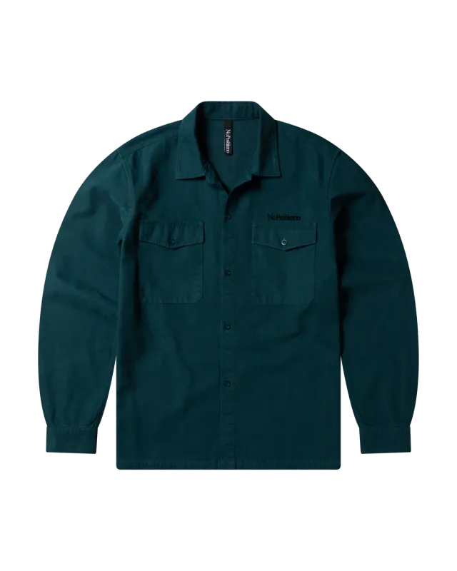 No Problemo Canvas Work Shirt cămașă teal bumbac