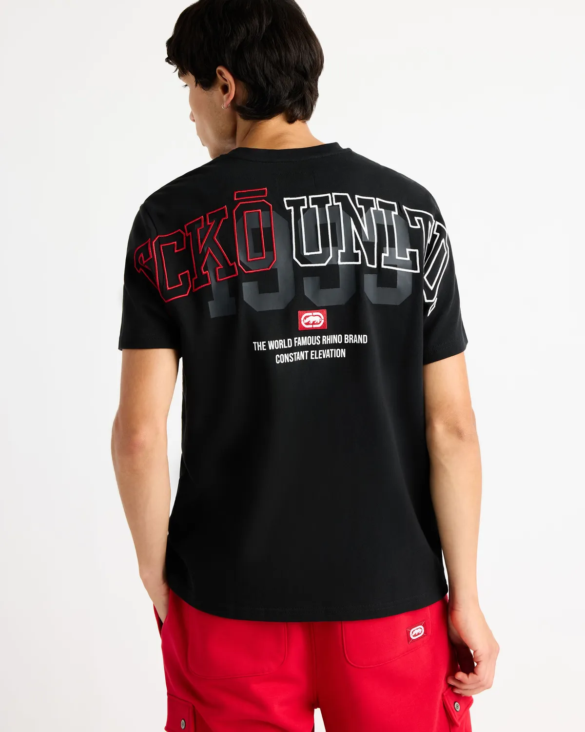 Ecko Red Cornerstone tricou negru din bumbac cu broderie