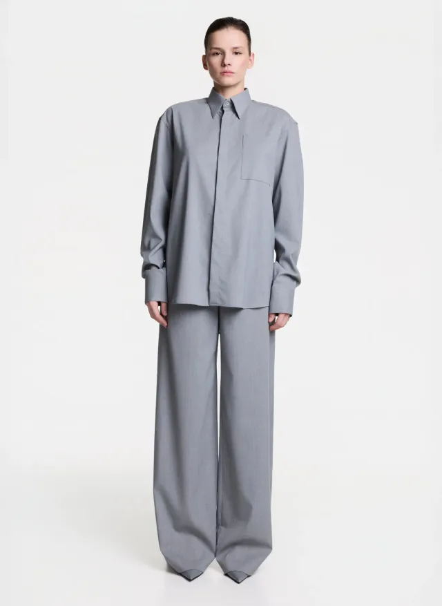 Dualitae Shirt Chest Pocket cămașă gri buzunar
