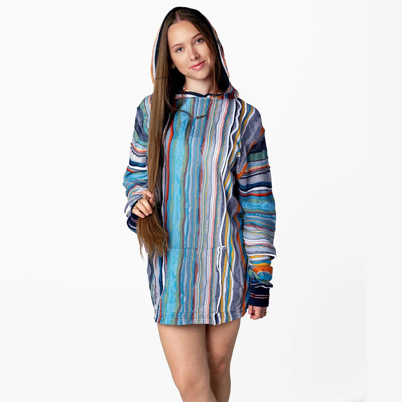 COOGI hanorac tricotat albastru gri bumbac cu gluga