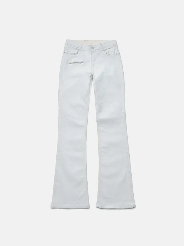 Enrage Flared Jeans blugi evazati albi cu vopsea