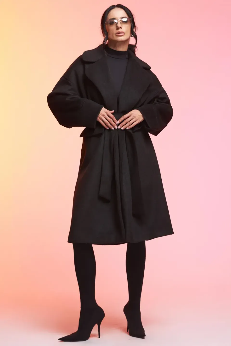 Grama Shop palton midi negru poliester