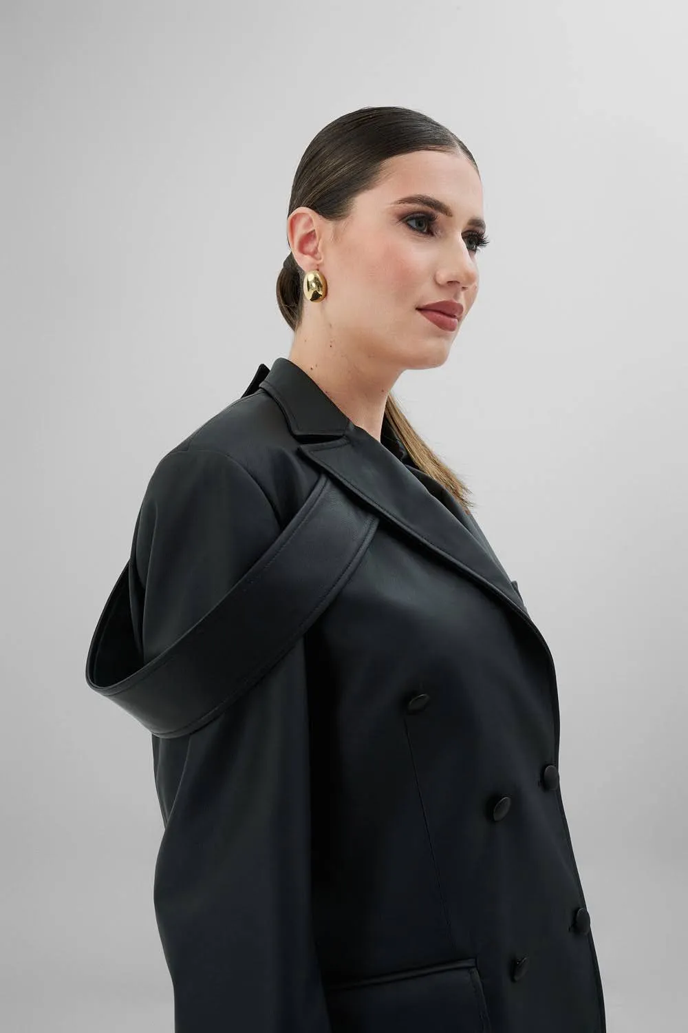 Dualitae ANAIS geacă piele neagră cu dungă