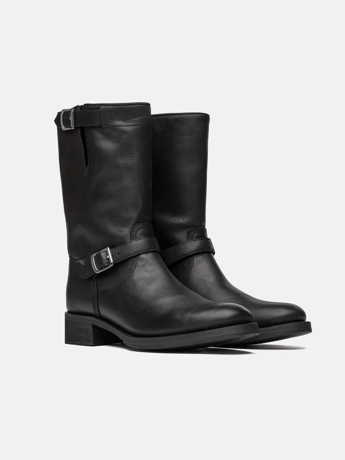Enrage Biker Boots bocanci negri din piele cu catarame