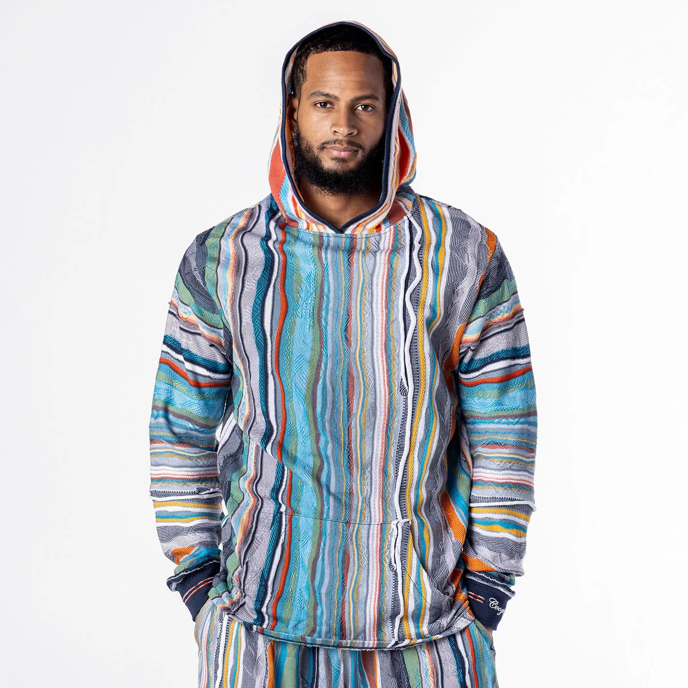 COOGI hanorac tricotat albastru gri bumbac cu gluga