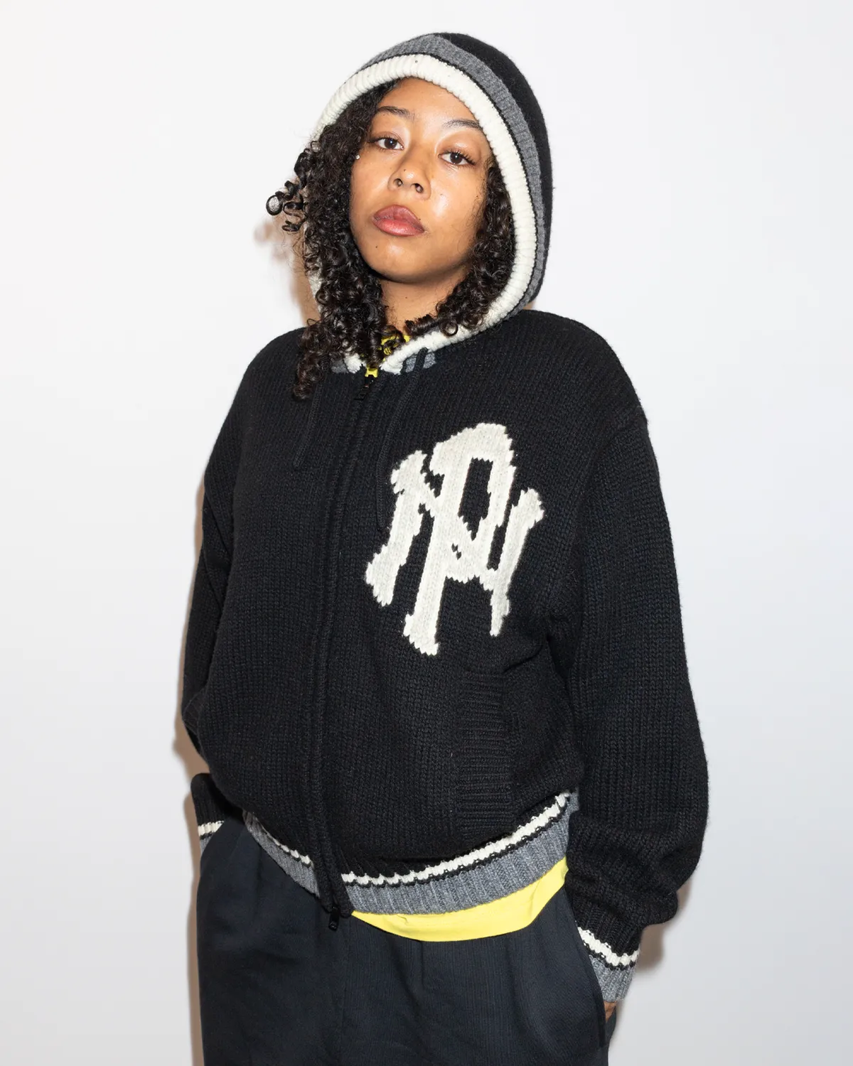 NYP Varsity Zip Through Knit cardigan negru lână