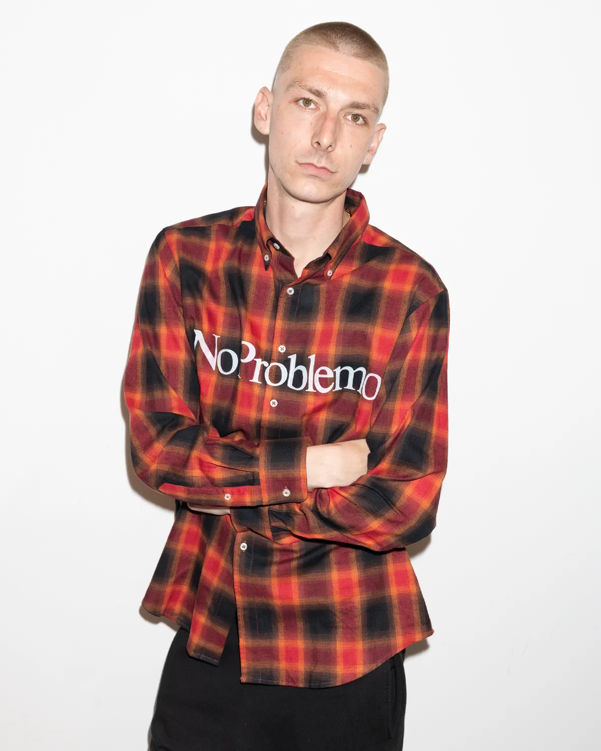 No Problemo Plaid camasa rosie maneca lunga
