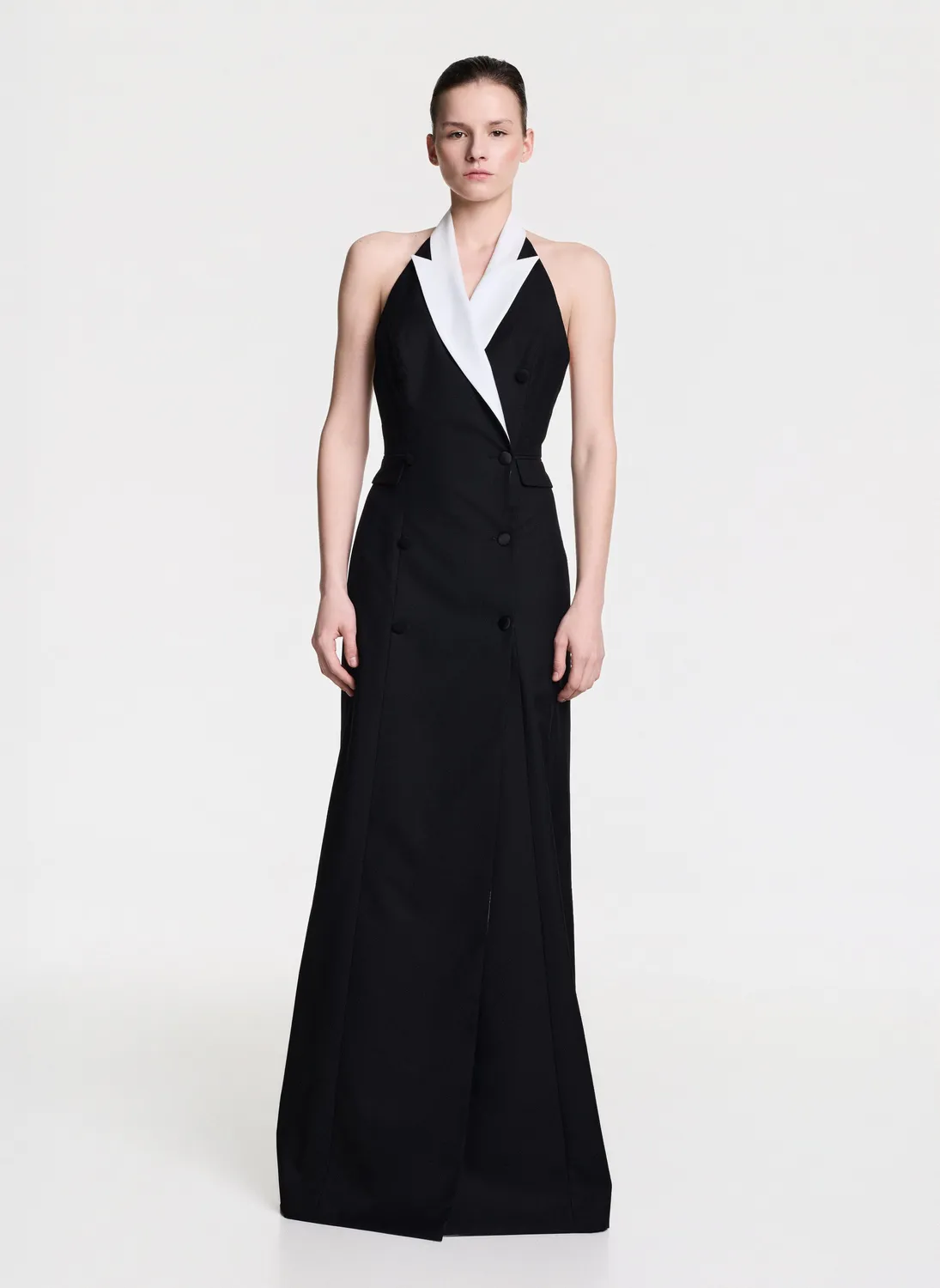 Dualitae rochie-sacou arhitecturală neagră lână