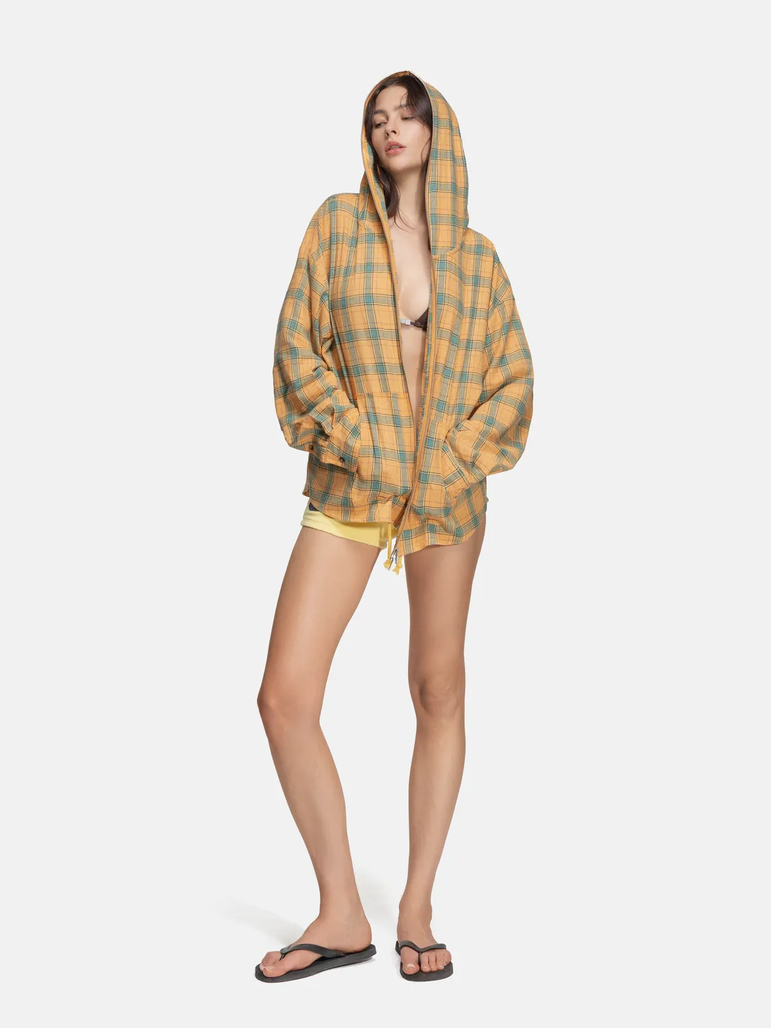 Enrage Flannel Hoodie hanorac galben tip camasa