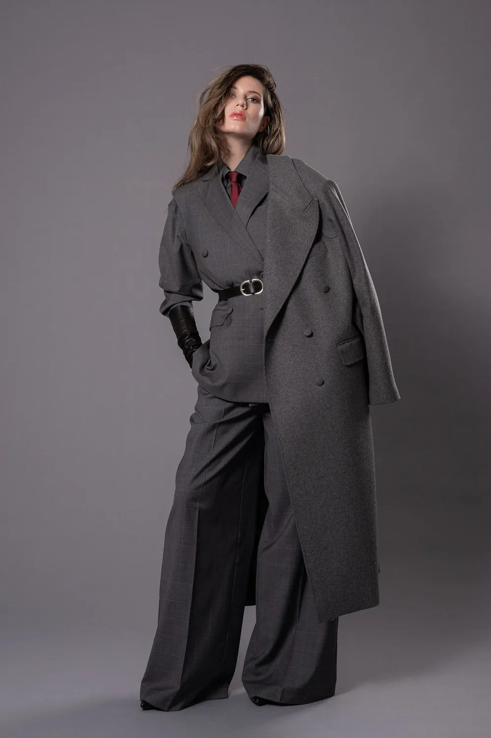 Dualitae Magda palton oversize gri lana unica