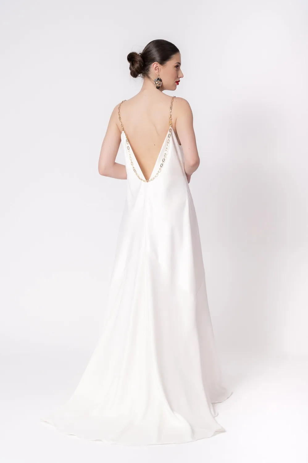Dualitae Lola rochie lunga alba satin