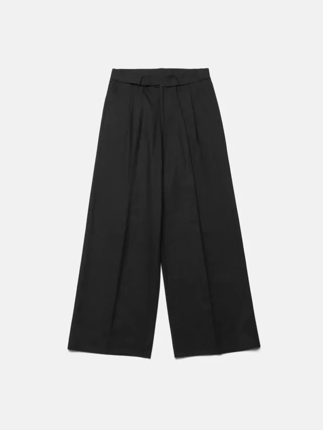 Enrage Worn Pleated Trousers pantaloni negri cu pliuri