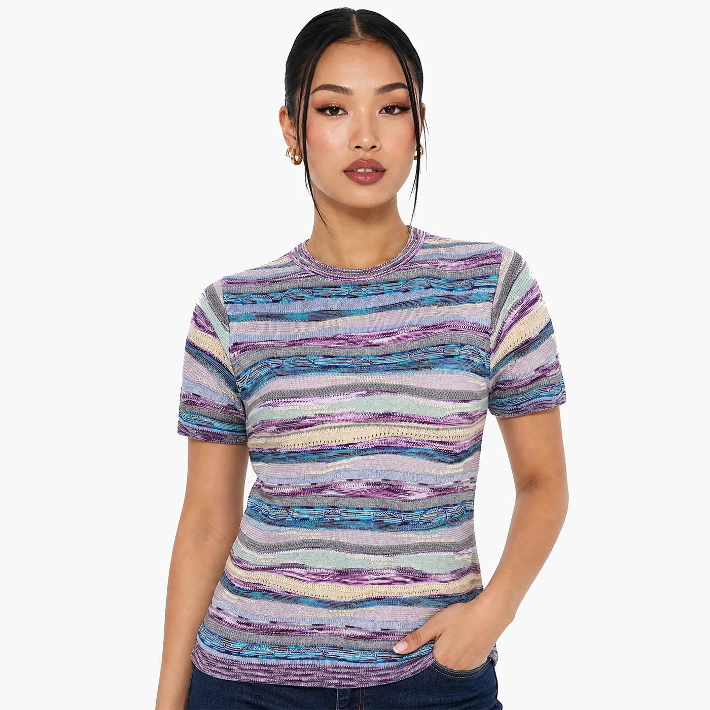 COOGI All-Season Knit Top bluza dama mov maneca scurta