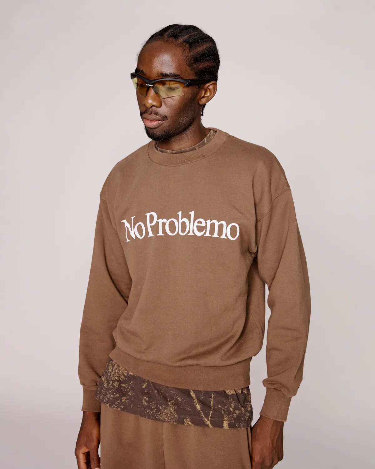 No Problemo Sweatshirt bluză maro bumbac