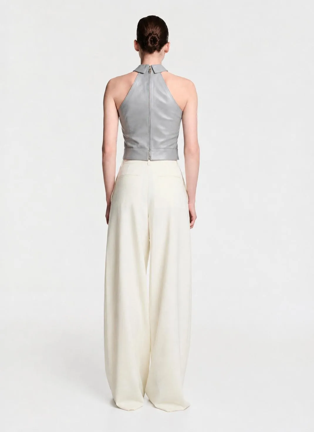 Dualitae top piele naturală gri sculptural