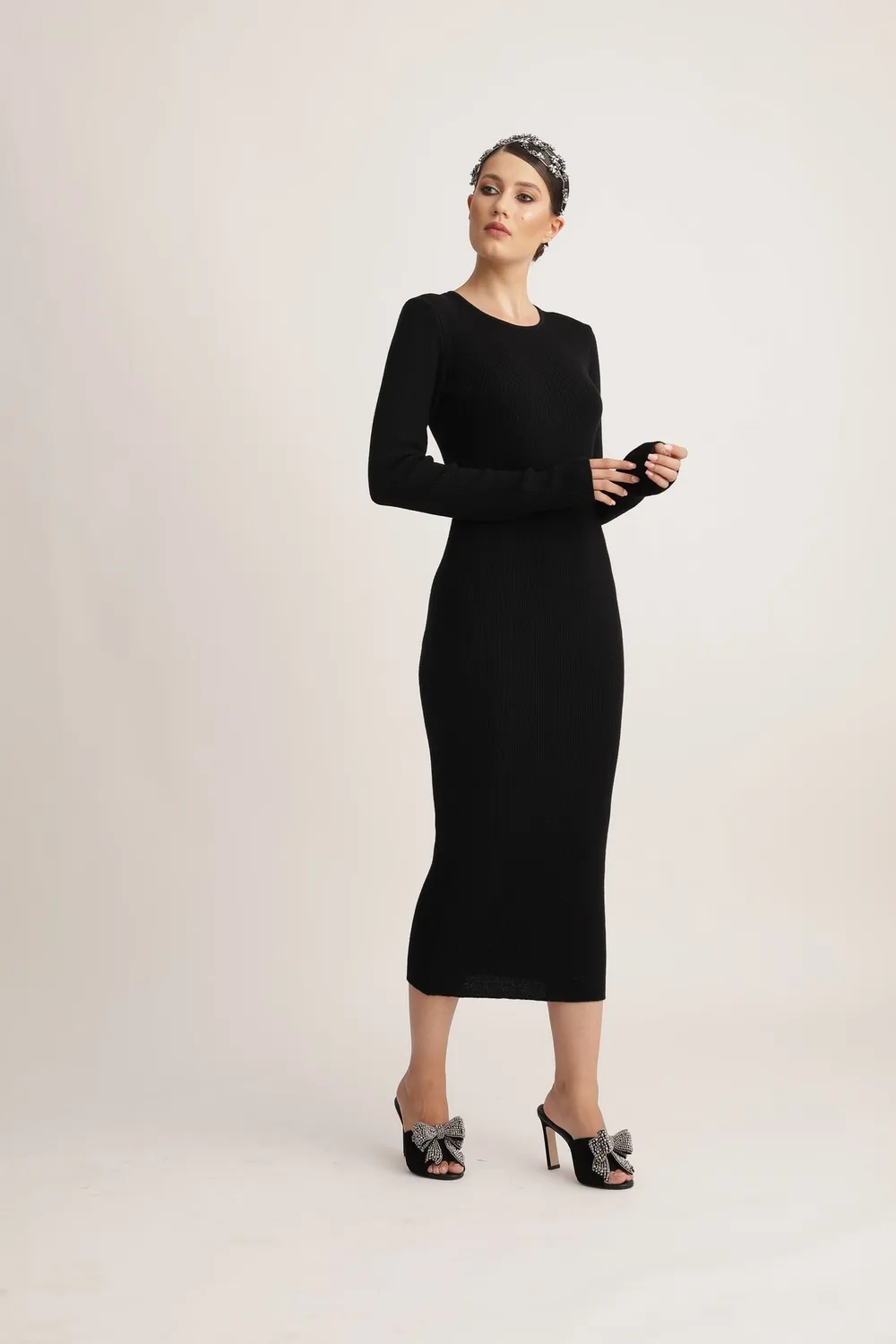 Dualitae Hestia rochie tricot neagra lana merinos