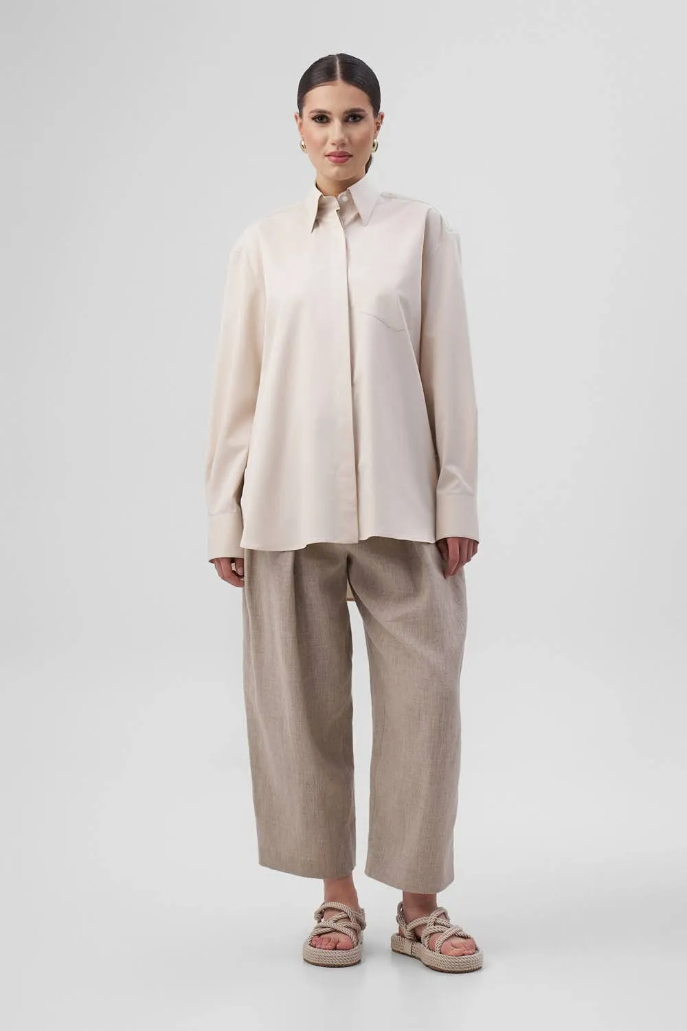 Dualitae Ines camasa oversize bej bumbac S-M