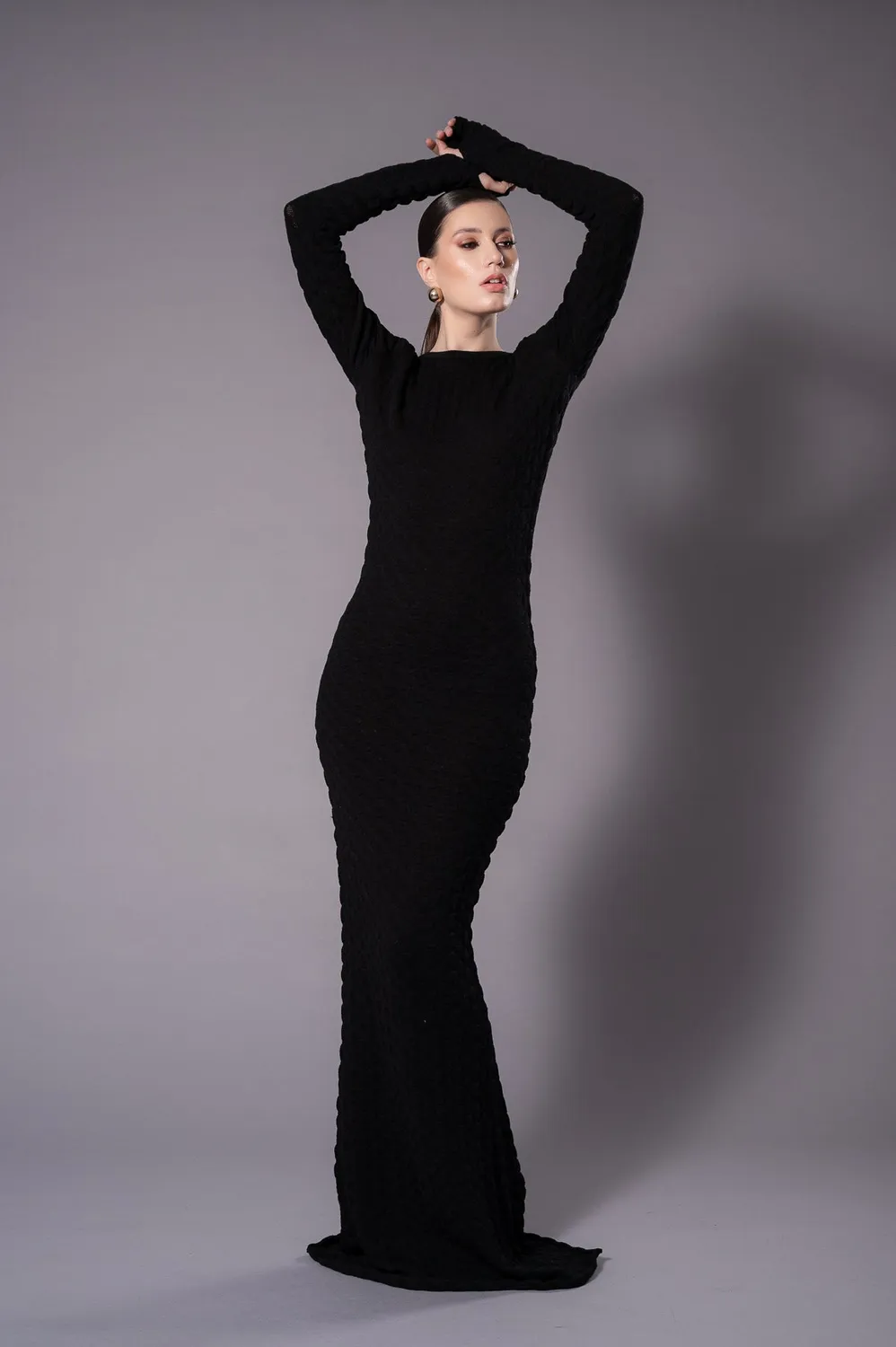 Dualitae NORA rochie neagra tricotata lana merinos