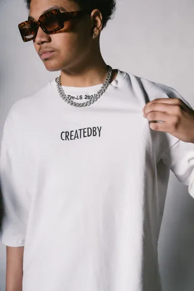 Createdby Butterfly V3 tricou alb oversize bumbac greu