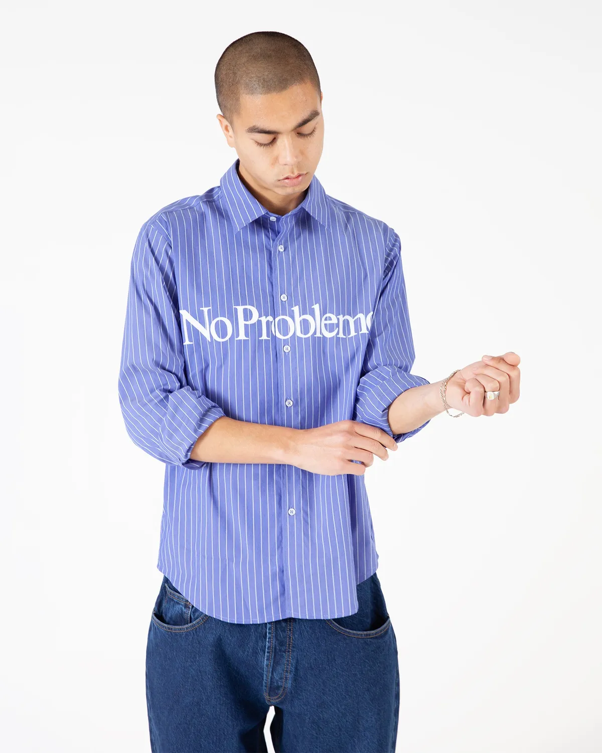 No Problemo LS Poplin Shirt camasa bleumarin dungi