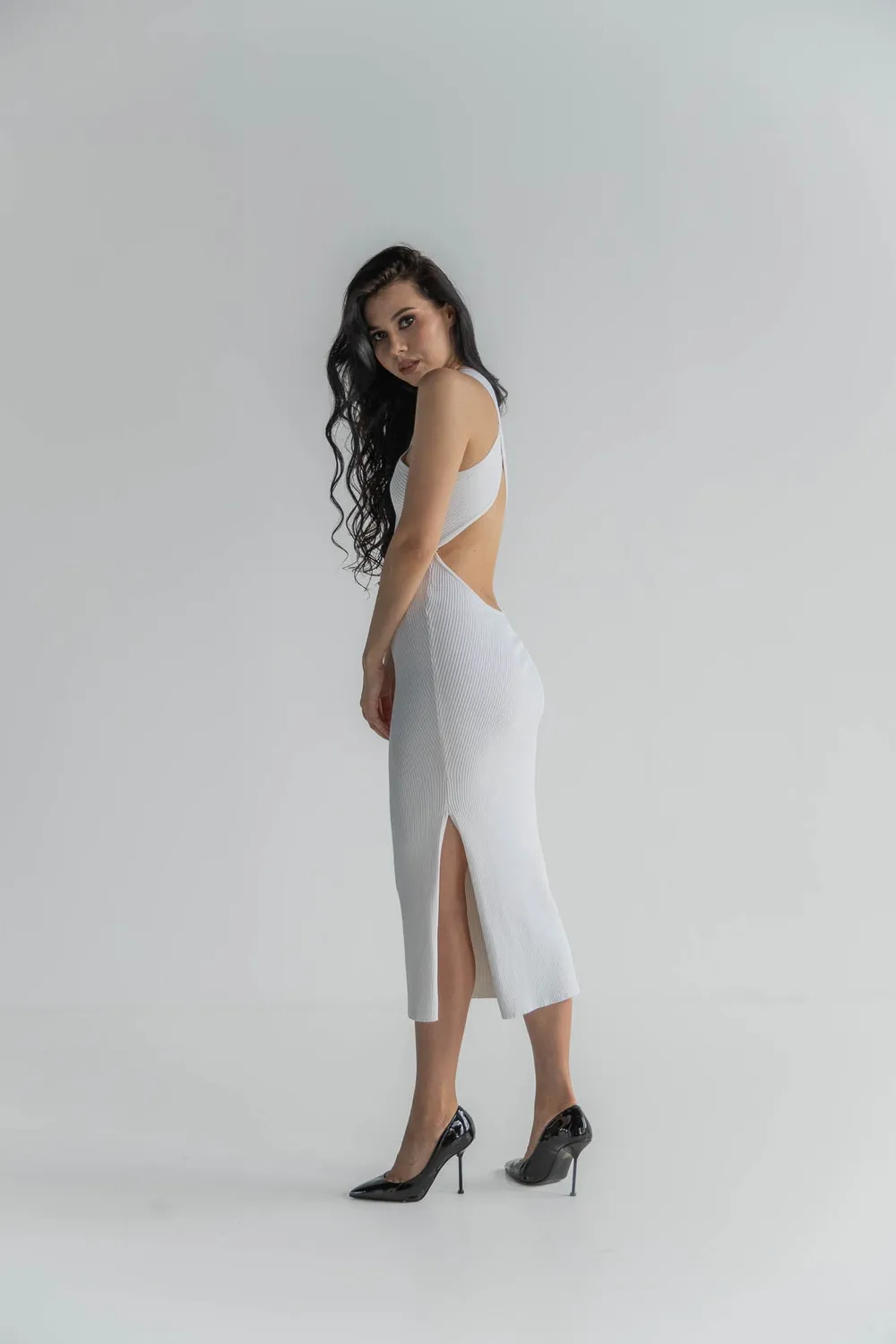 Dualitae Viky rochie tricotata alba vascoza