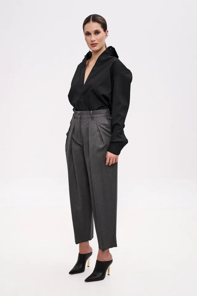 Dualitae Manon pantaloni gri lana-viscoza XS-XXL