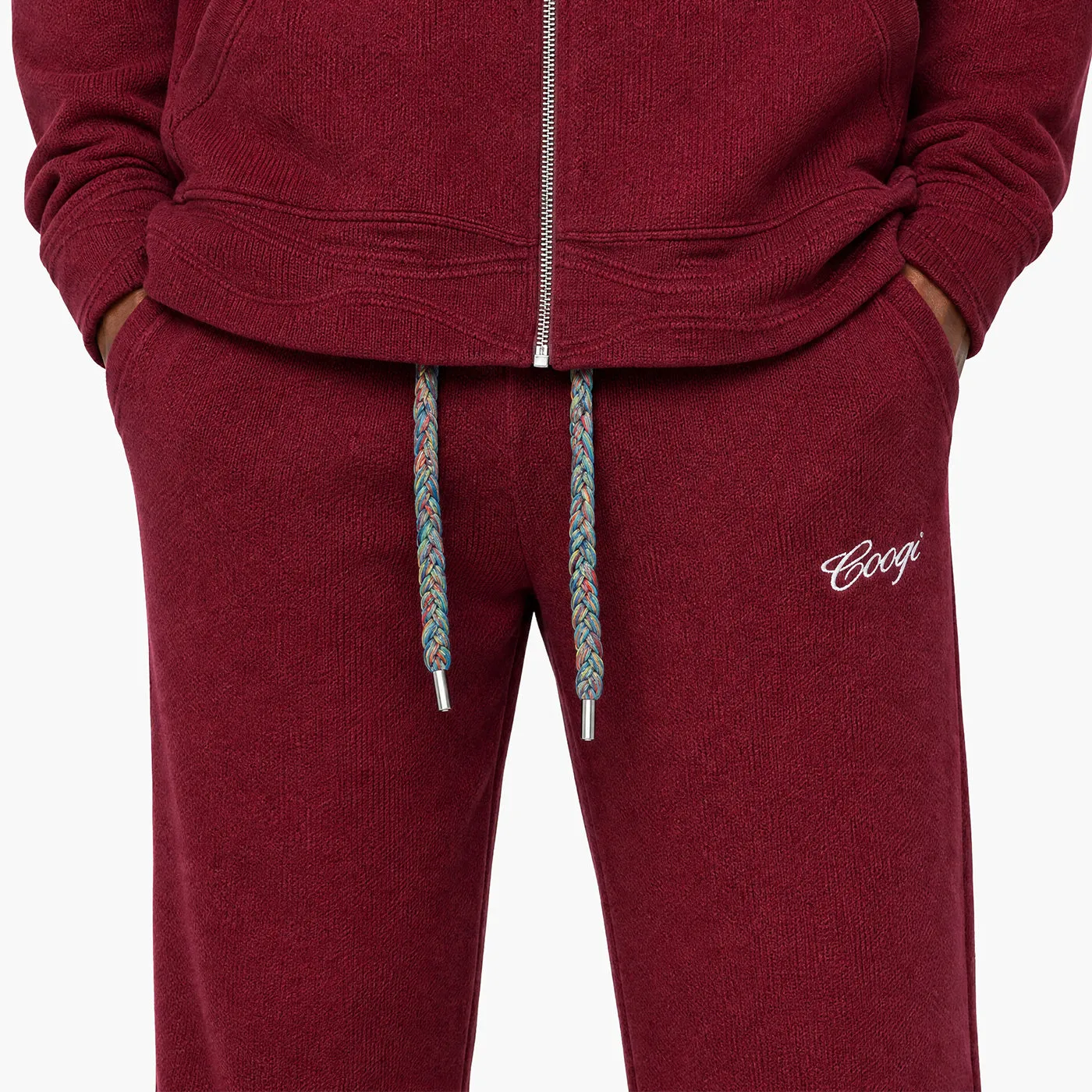 COOGI Heavy Weight Fashion Knit pantaloni burgundy bumbac