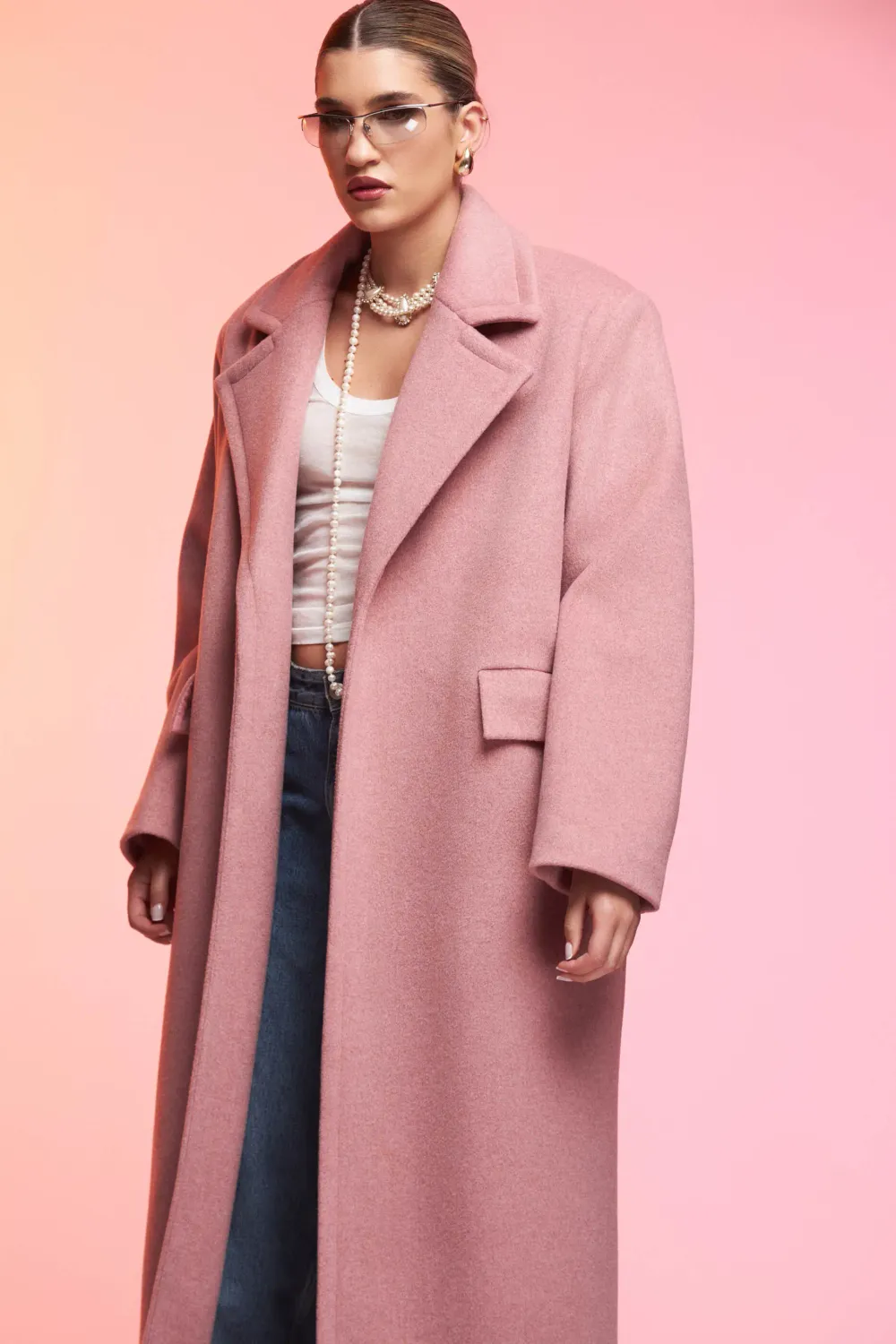 Grama Shop Maxi Petite palton roz lung
