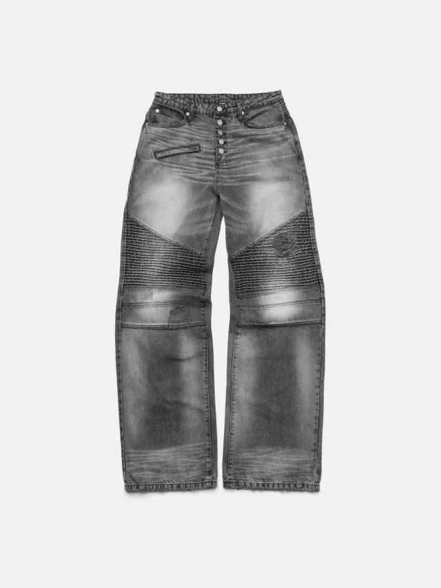 Enrage Biker blugi negri washed black denim gros