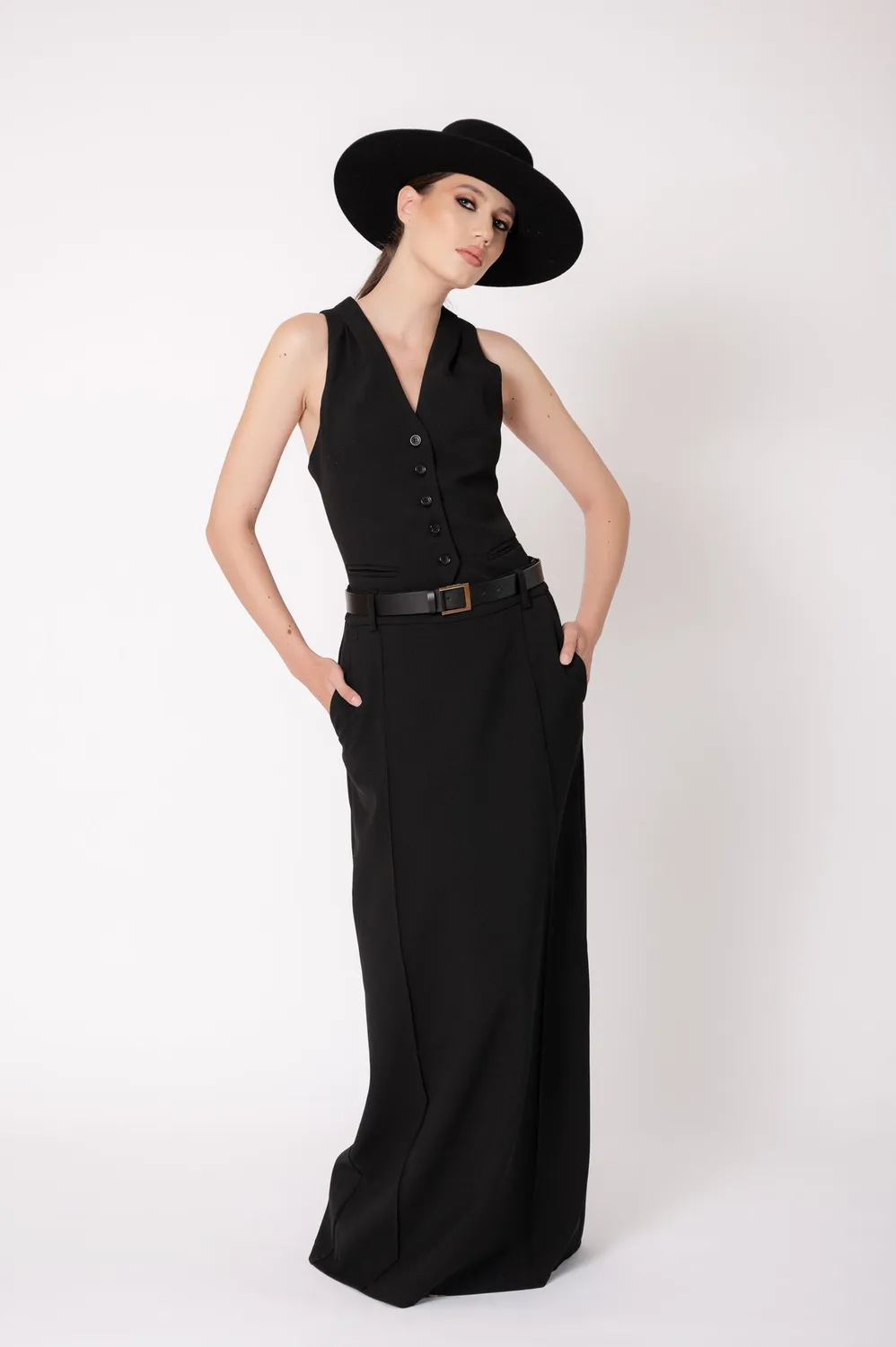 Dualitae Celine fustă maxi neagră 106 cm