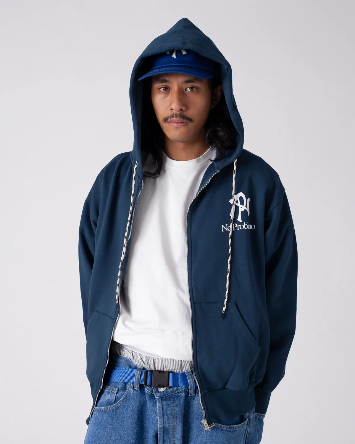 No Problemo NYP Zip Through Hoodie hanorac bleumarin