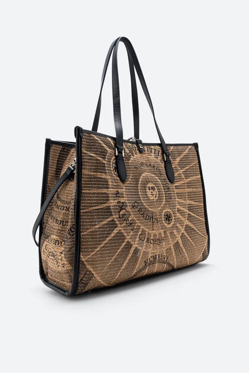 Gattinoni Sole Straw shopping bag negru-natural pai