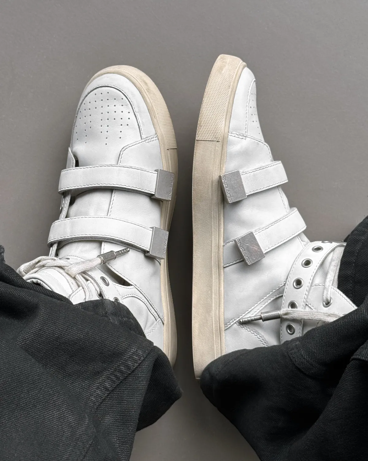 Enrage High Top Sneaker adidași alb piele Stroboscope