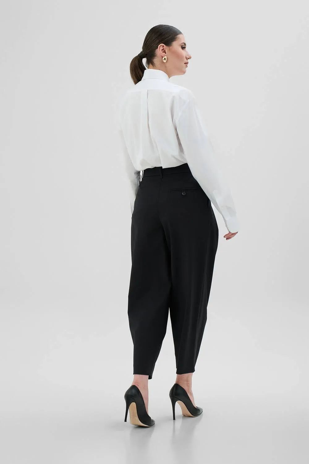 Dualitae MANON pantaloni negri stofa lungime 90 cm