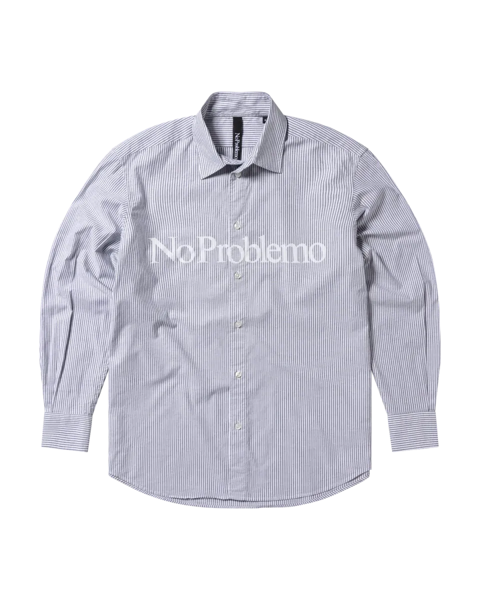 No Problemo Oxford Stripe LS cămașă gri dungi bumbac