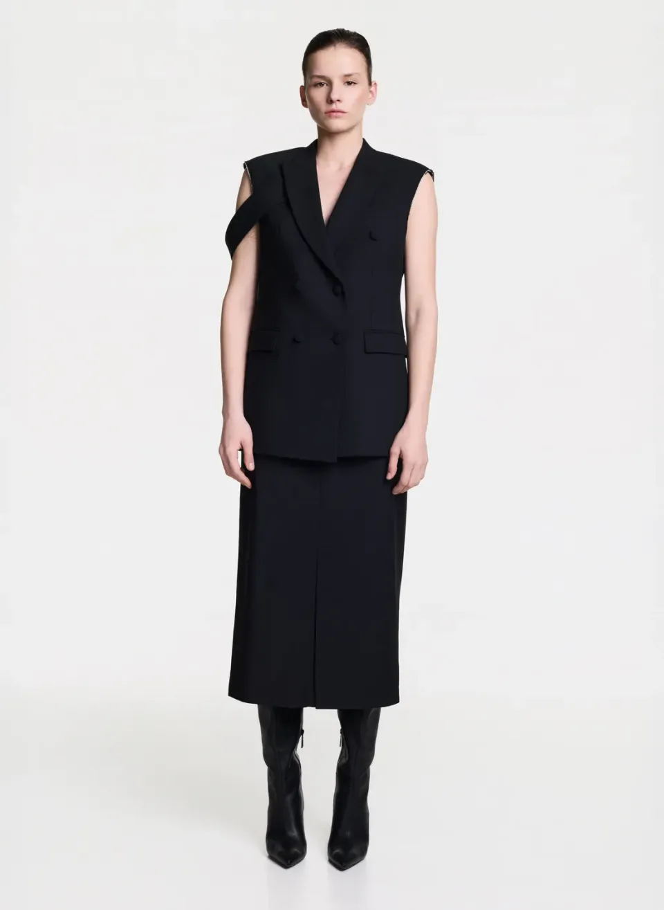 Dualitae Double-Breasted Sleeveless vesta neagra