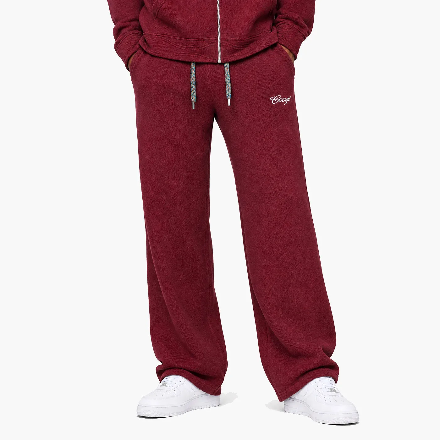 COOGI Heavy Weight Fashion Knit pantaloni burgundy bumbac