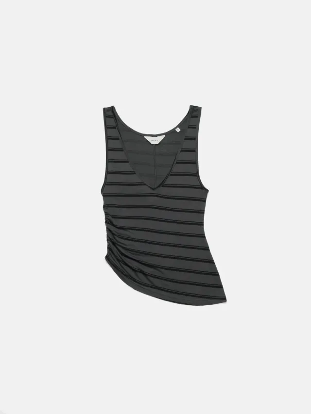 Enrage Scoop Neck Top maiou negru dungi fluid