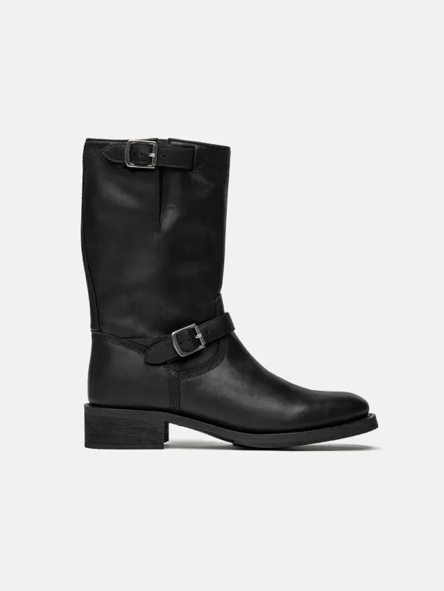 Enrage Biker Boots bocanci negri din piele cu catarame