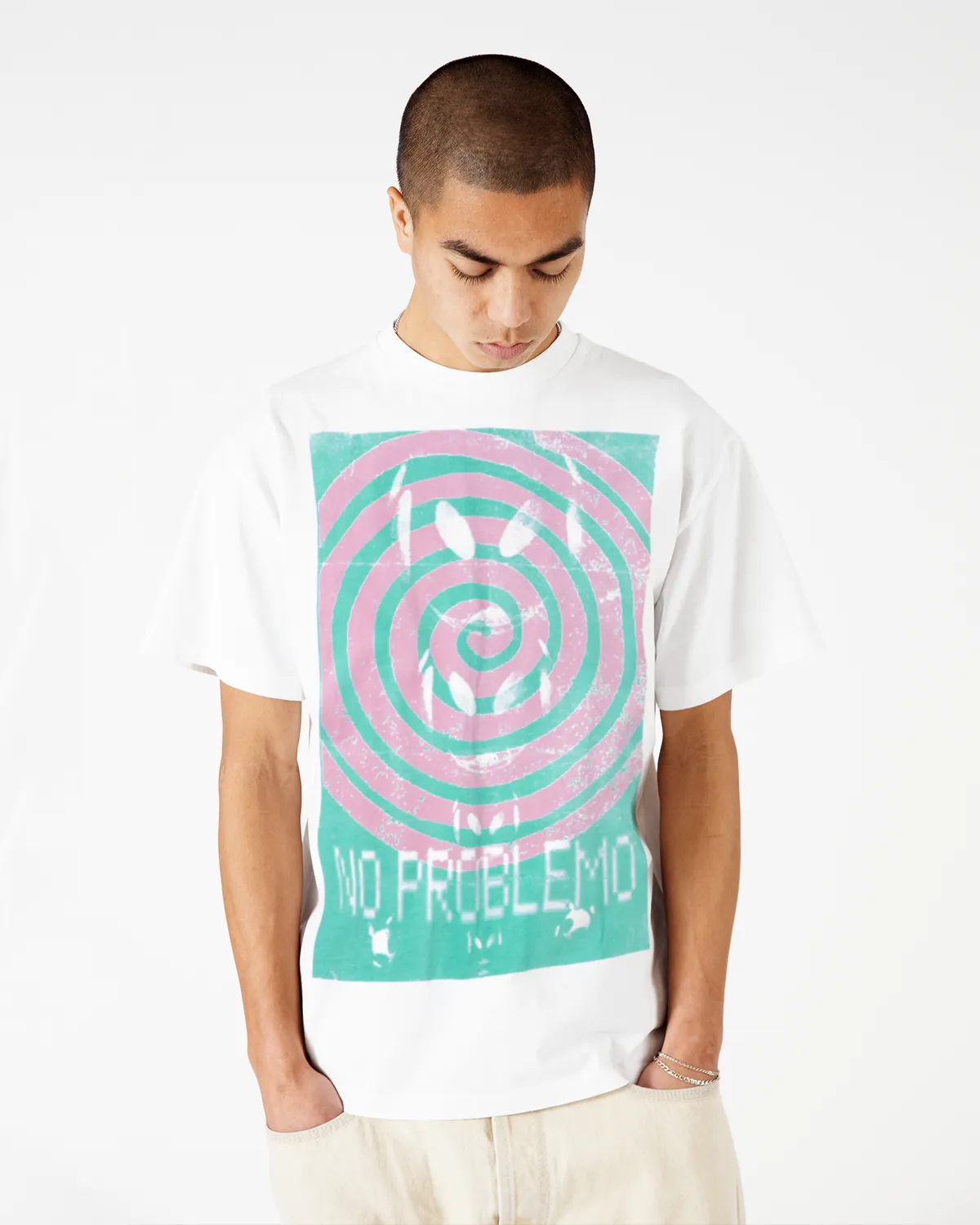 No Problemo Spiral SS Tee tricou alb bumbac