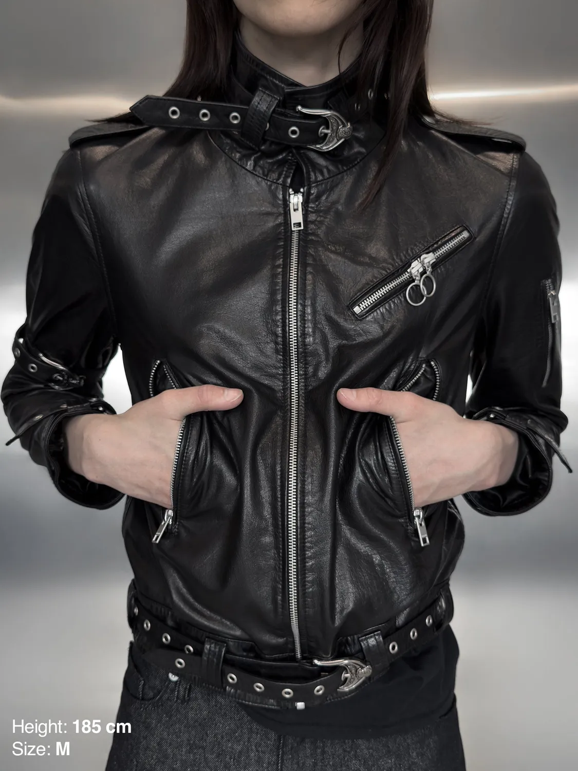 Enrage Strap Leather Jacket geacă piele yak neagră