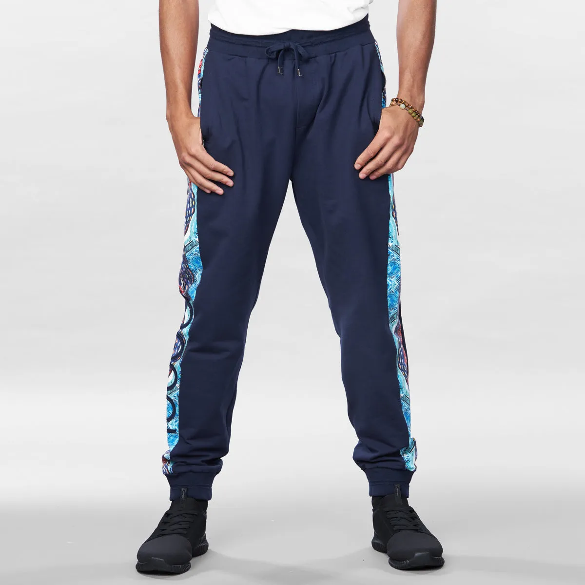 COOGI Blue-Red joggeri fleece albastru bumbac stretch
