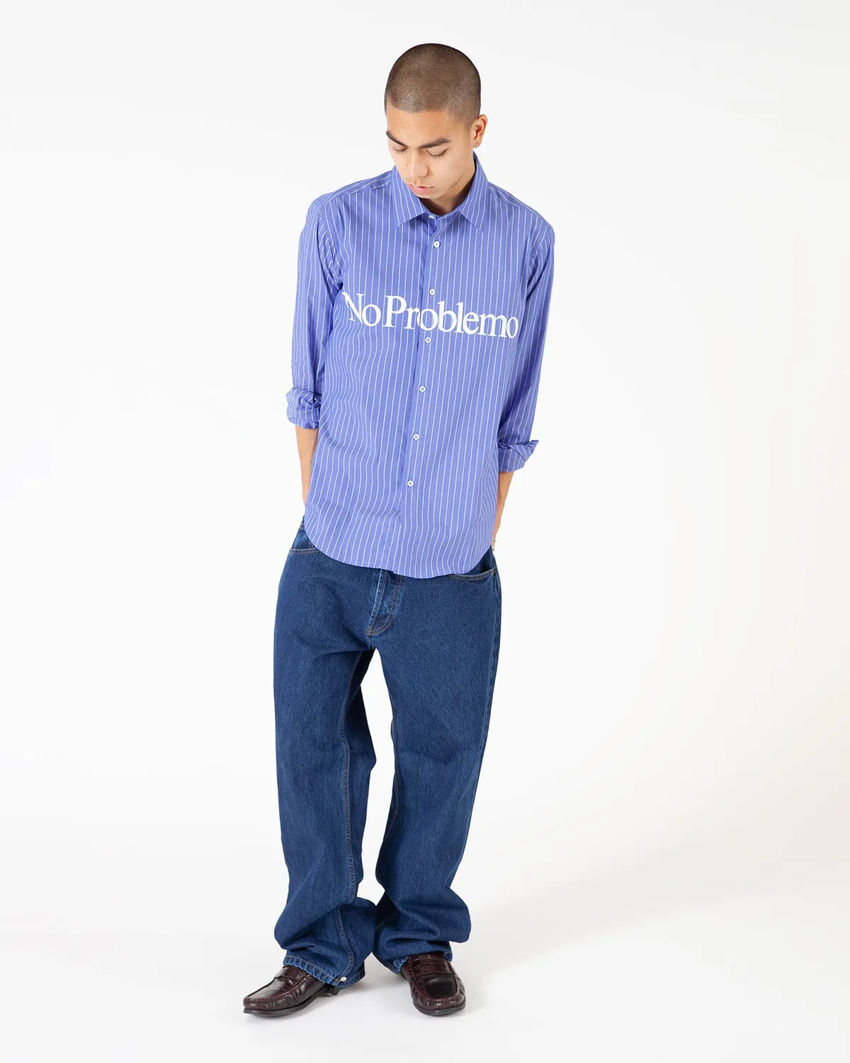 No Problemo LS Poplin Shirt camasa bleumarin dungi