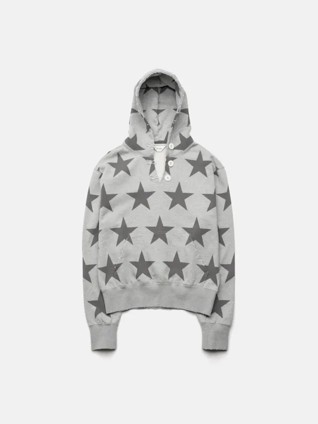 Enrage Ripped Collar Hoodie hanorac gri cu stele