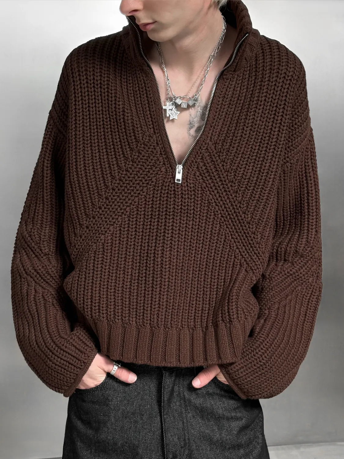 Enrage Quarter Zip pulover maro bumbac